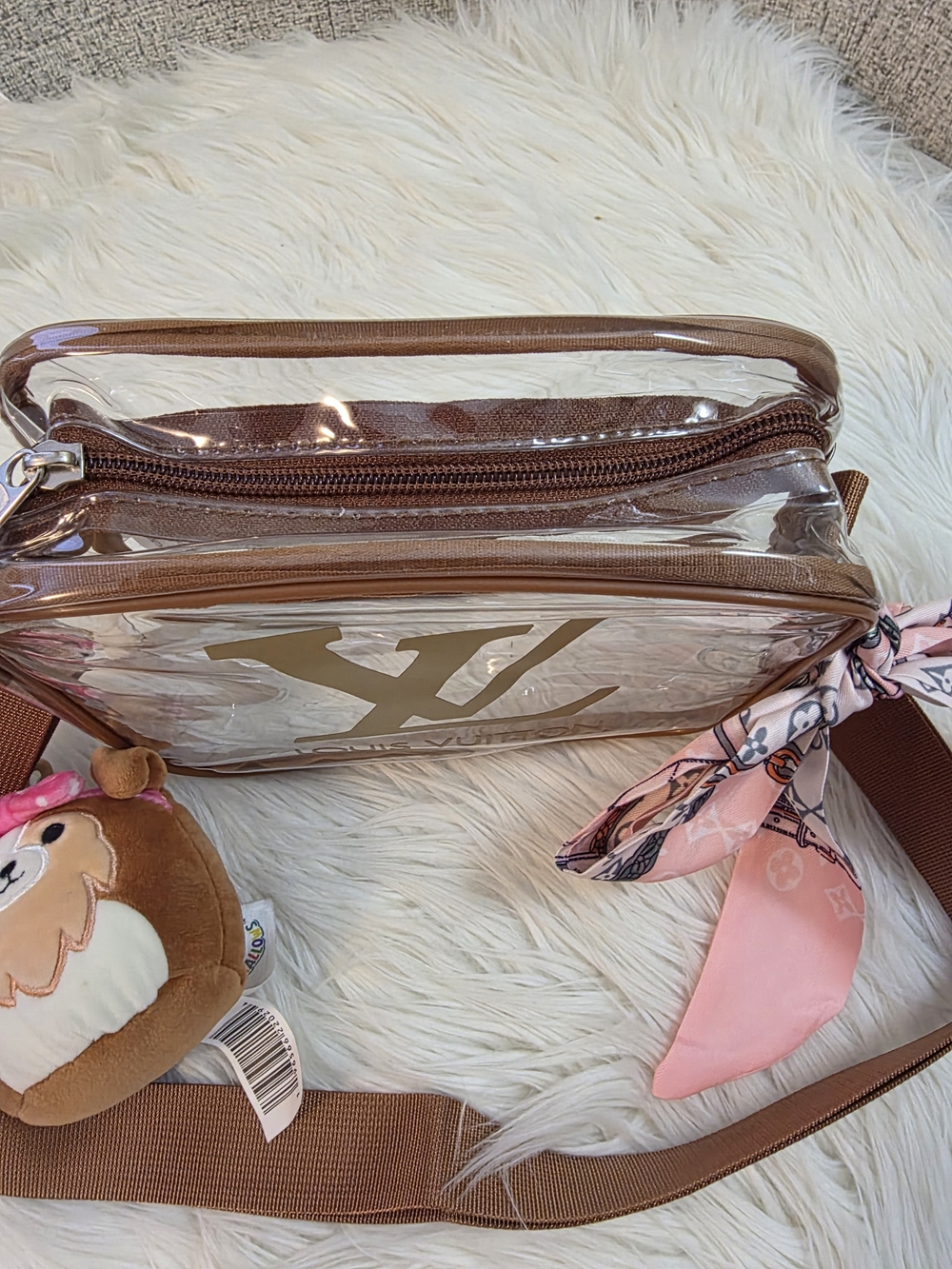 Clear Brown Trim Crossbody Bag Stadium Bag - Picture 3 of 11